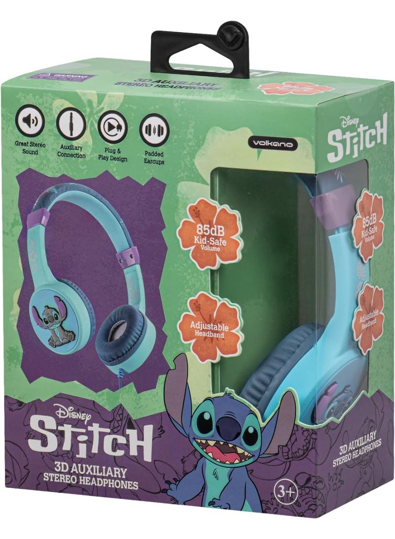 Volkano Disney Stitch 3D Aux Headphone Adjustable Band Padded Earcups for Kids - Image 1